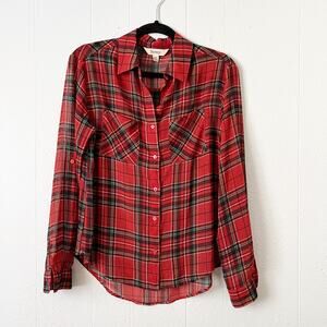 Decree Shirt Womens Medium Y2K Sheer Long Length Plaid Western Festival Rodeo